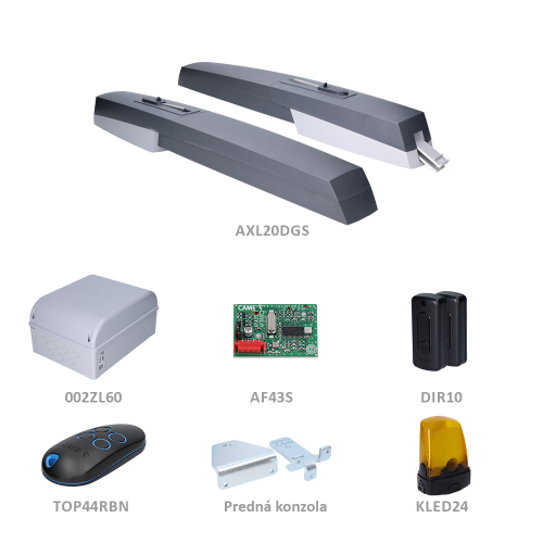 CAME AXL ECO ATOMO sada pro dvoukřídlou bránu do 2,2 m/křídlo, 2x AXL20DGS (24V, 120W, 2000N), 1x 002ZL60, 1x AF43S, 1x TOP44RBN, 1x KLED24, 1 pár DIR10